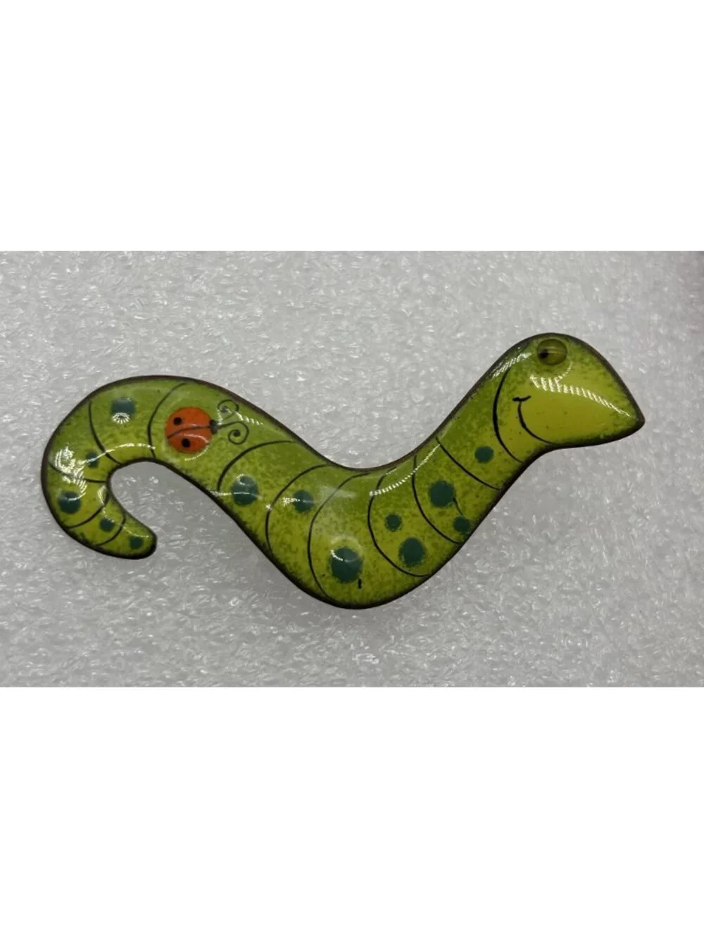 Vintage Nanci Caterpillar With Ladybug Brooch Enameled Copper Mid Century Signed